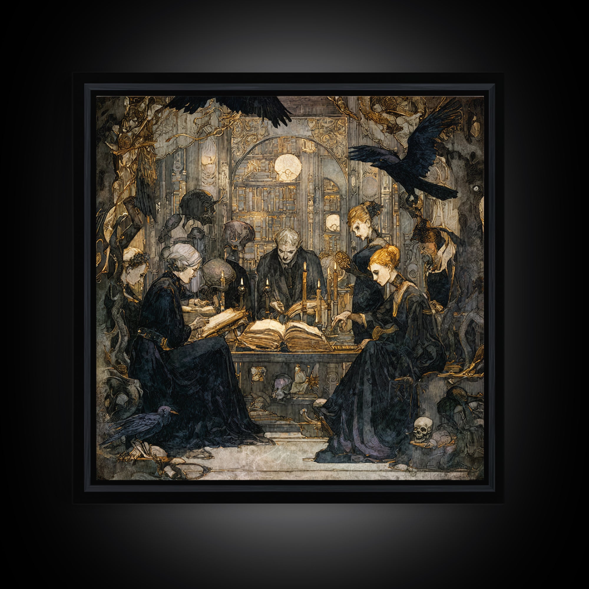 Dark Academia Halloween, Dark Symbolist Art, Square Wall Art, Dark Fantasy Wall Art, Framed Canvas Print, Halloween Wall Art