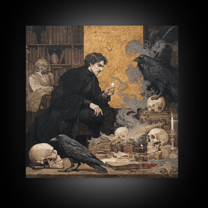 Dark Academia Halloween, Symbolist Etching Art, Square Wall Art, Macabre Wall Art, Canvas Print, Halloween Wall Art, Spooky Wall Decor