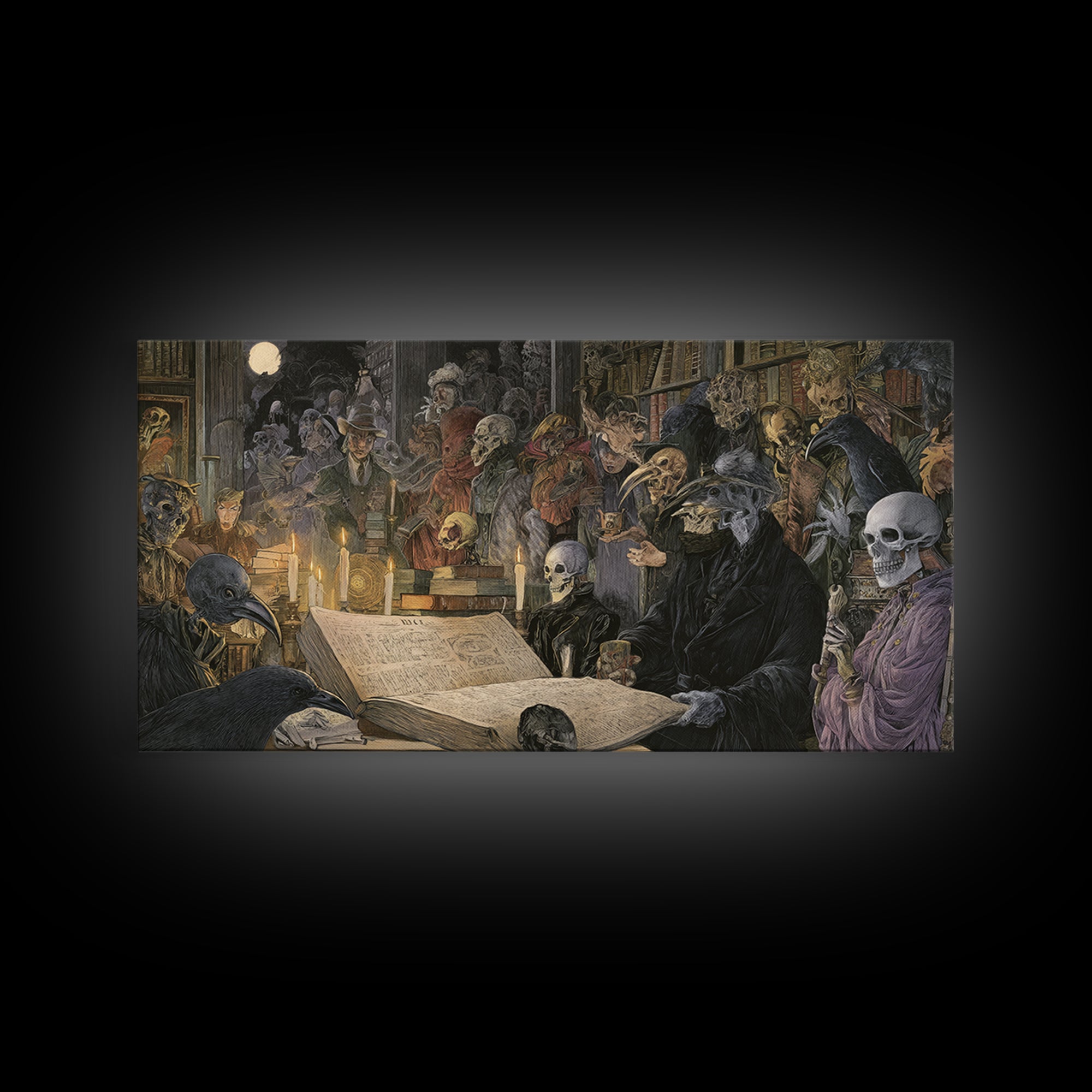 Dark Academia Halloween, Grotesque Carnival Art, Wide Panoramic Art, Gothic Horror Wall Art, Framed Canvas Print, Halloween Wall Art