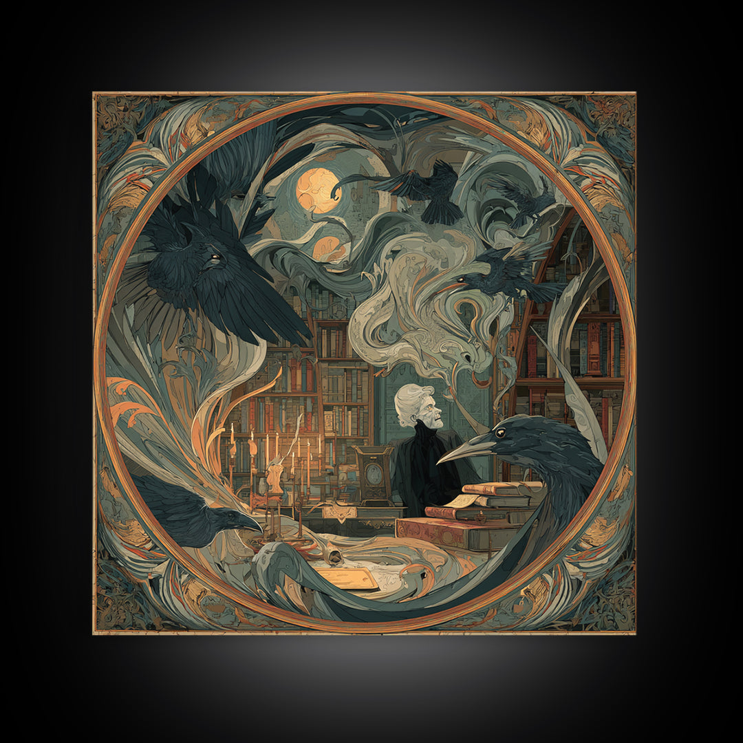 Dark Academia Halloween, Expressionist Gothic Art, Square Wall Art, Dark Halloween Decor, Framed Canvas Print, Halloween Wall Art