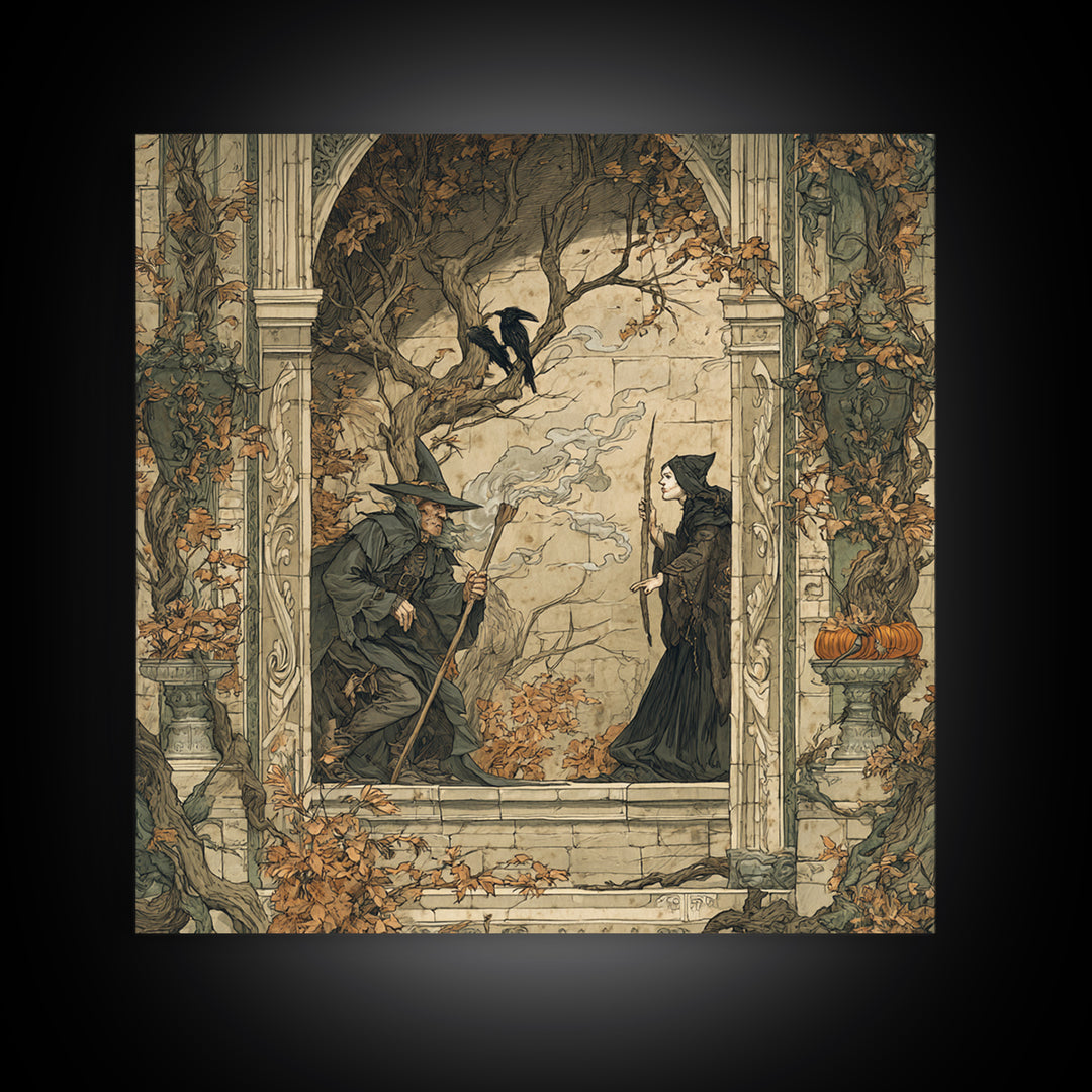 Dark Academia Halloween, Gothic Storybook Art, Square Wall Art, Dark Fantasy Wall Art, Framed Canvas Print, Halloween Wall Art