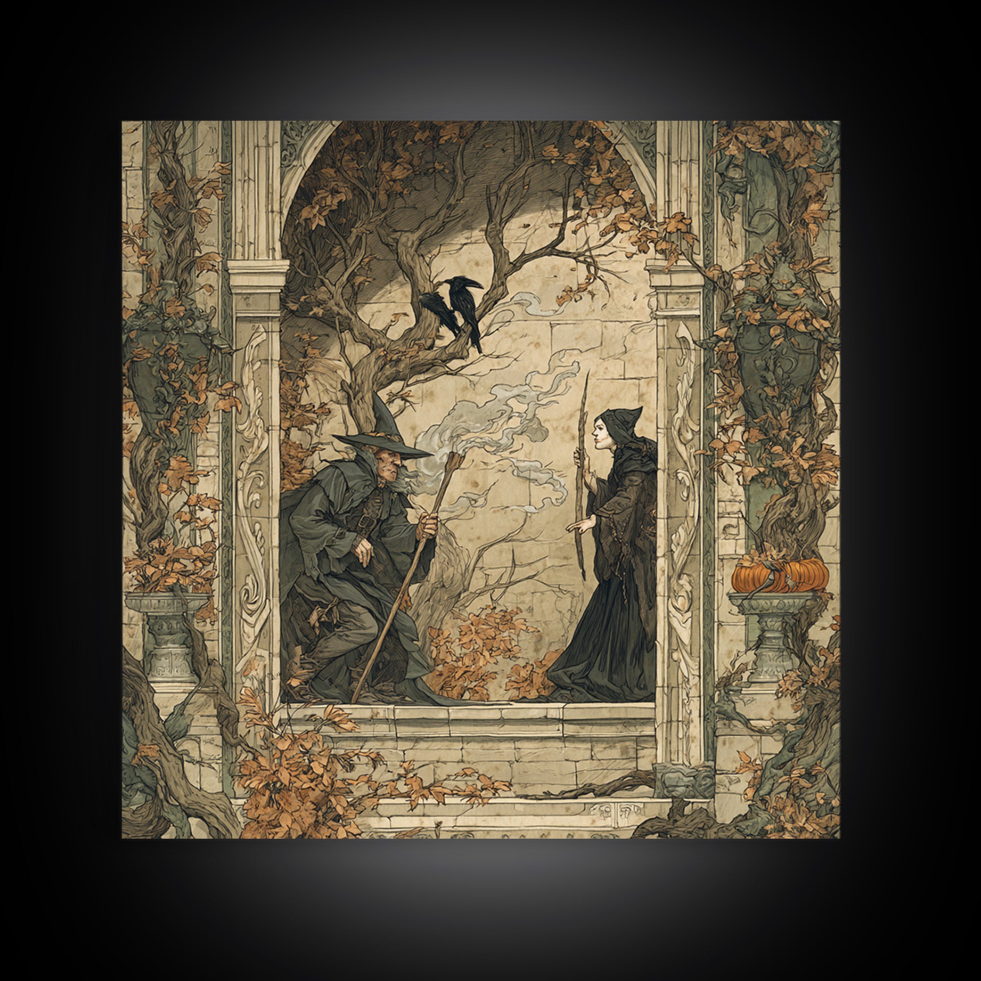 Dark Academia Halloween, Gothic Storybook Art, Square Wall Art, Dark Fantasy Wall Art, Framed Canvas Print, Halloween Wall Art
