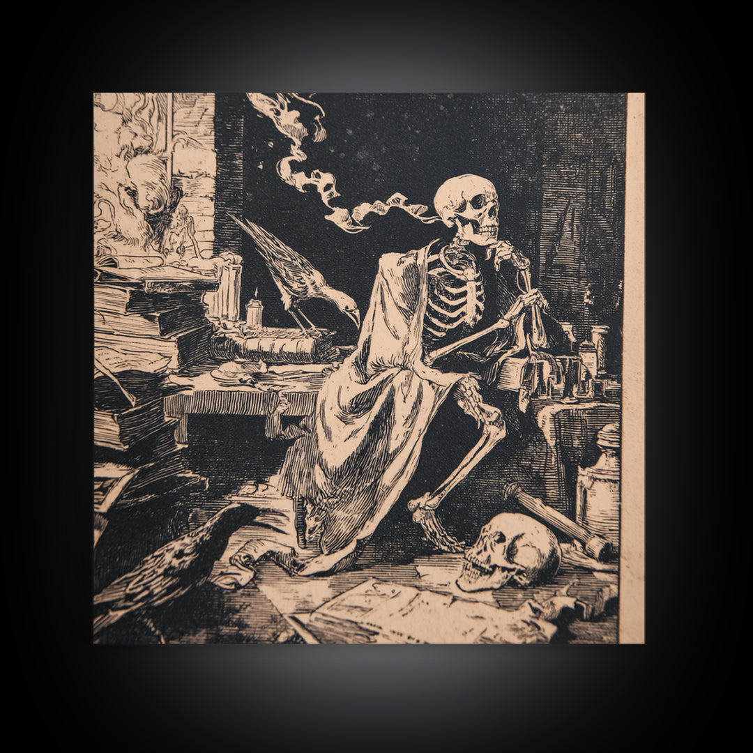 Dark Academia Halloween, Macabre Folk Print Art, Square Wall Art, Dark Halloween Decor, Framed Canvas Print, Halloween Wall Art