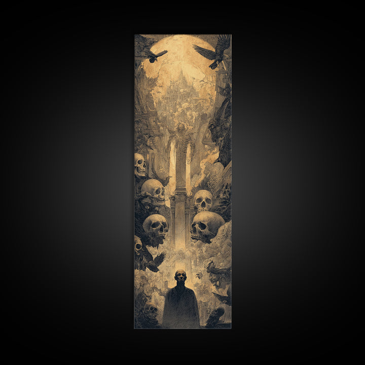 Dark Academia Halloween, Surreal Apocalyptic Art, Tall Narrow Wall Art, Dark Halloween Decor, Framed Canvas Print, Dark Fantasy Art