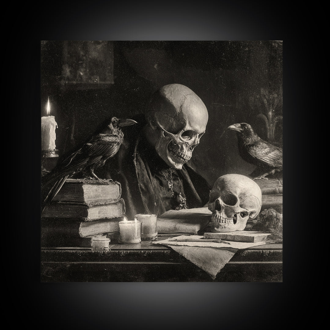 Dark Academia Halloween, Biomechanical Horror Art, Square Wall Art, Dark Fantasy Wall Art, Framed Canvas Print, Halloween Wall Art