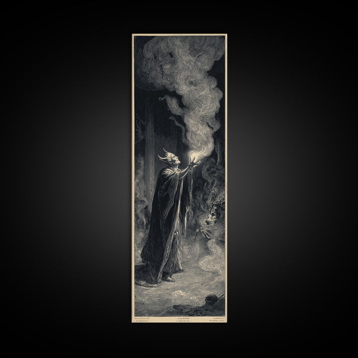 Celestial Witchcraft, Gothic Engraving Art, Tall Narrow Wall Art, Dark Fantasy Wall Art, Framed Canvas Print, Halloween Wall Art