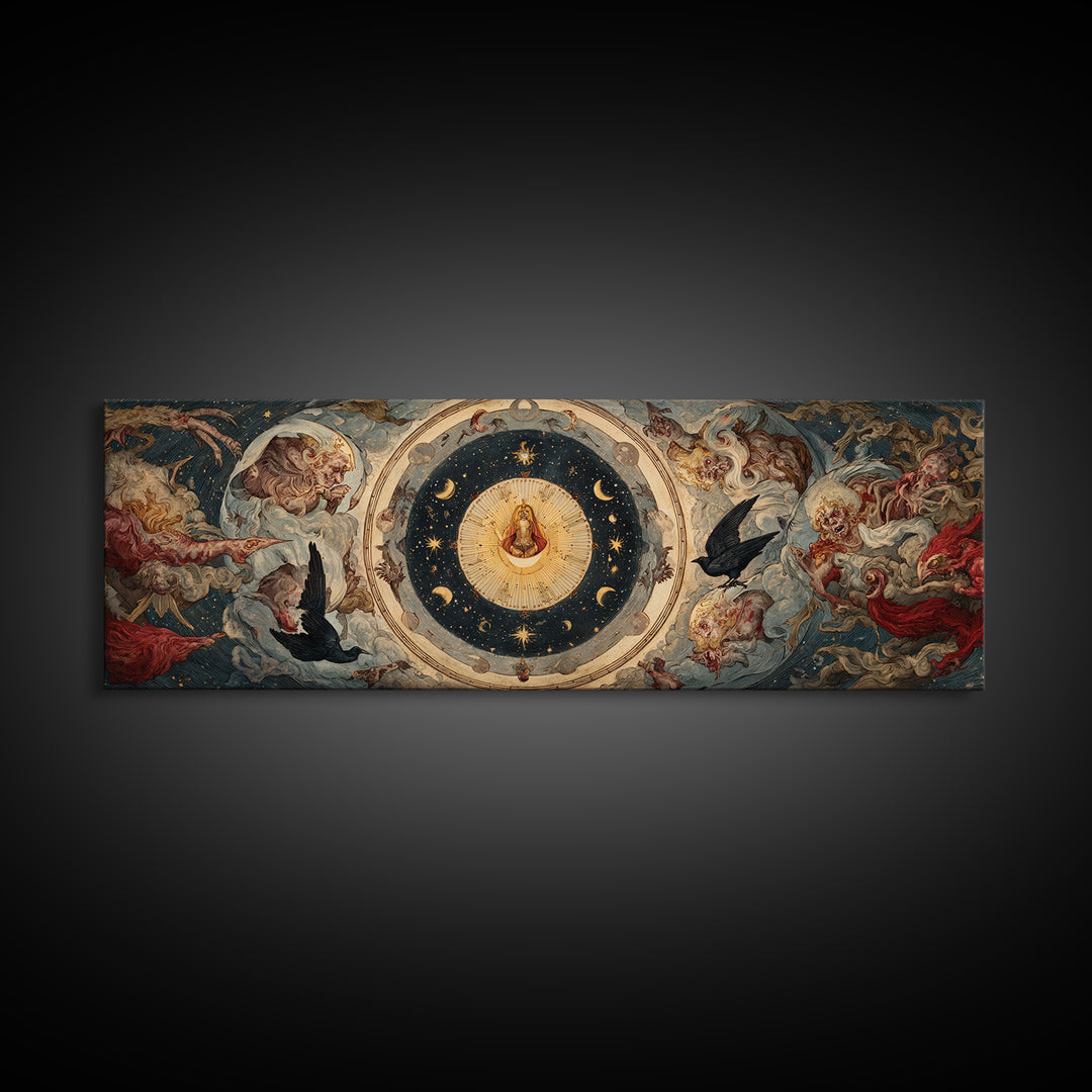 Celestial Witchcraft, Dark Renaissance Art, Extra Wide Wall Art, Macabre Wall Art, Canvas Print, Halloween Wall Art