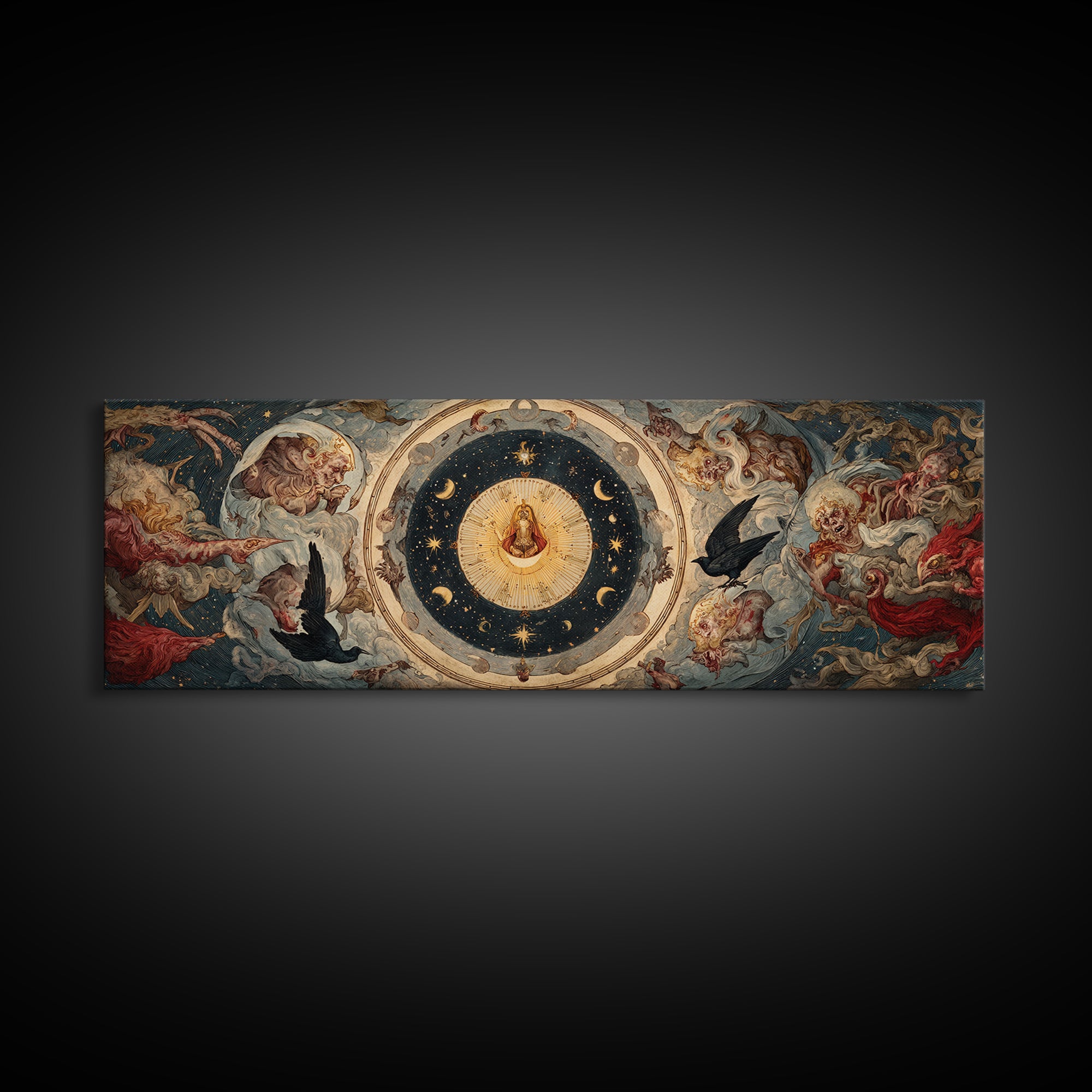 Celestial Witchcraft, Dark Renaissance Art, Extra Wide Wall Art, Macabre Wall Art, Canvas Print, Halloween Wall Art