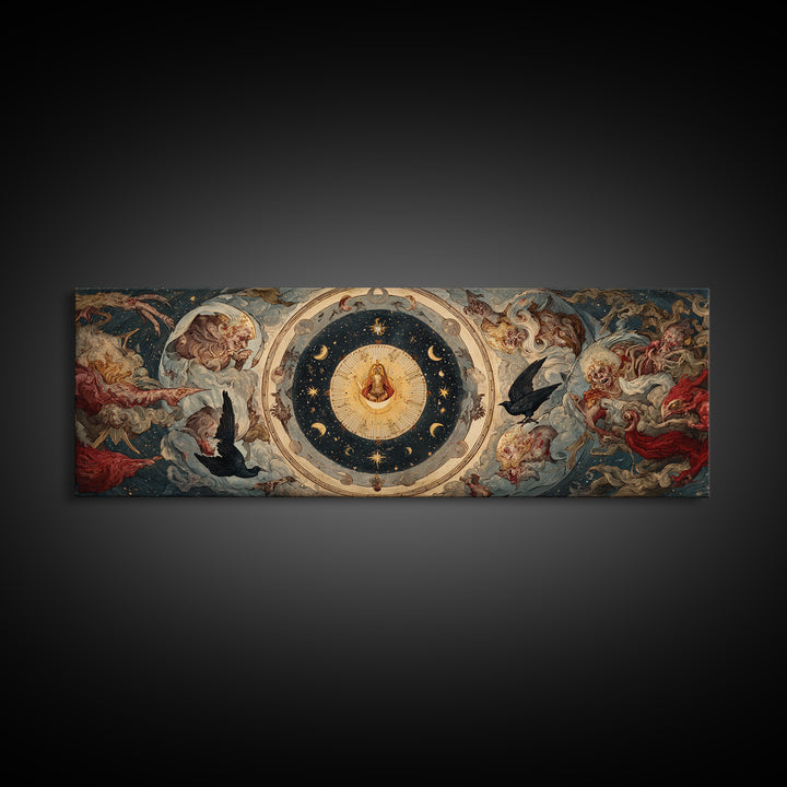 Celestial Witchcraft, Dark Renaissance Art, Extra Wide Wall Art, Macabre Wall Art, Canvas Print, Halloween Wall Art