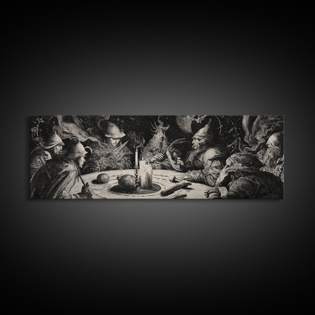 Celestial Witchcraft, Renaissance Engraving Art, Extra Wide Wall Art, Gothic Horror Wall Art, Canvas Print, Halloween Wall Art