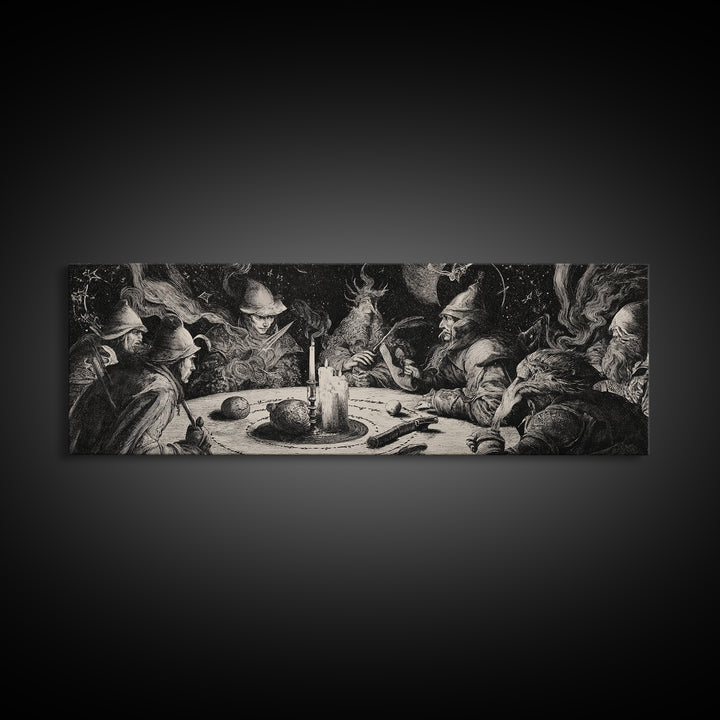 Celestial Witchcraft, Renaissance Engraving Art, Extra Wide Wall Art, Gothic Horror Wall Art, Canvas Print, Halloween Wall Art