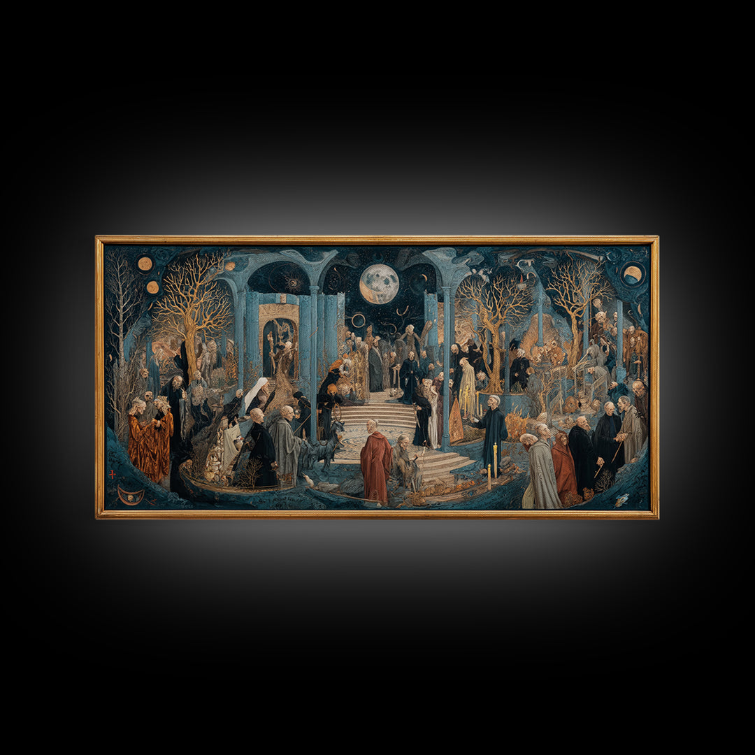 Celestial Witchcraft, Danse Macabre Art, Wide Panoramic Art, Macabre Wall Art, Canvas Print, Halloween Wall Art