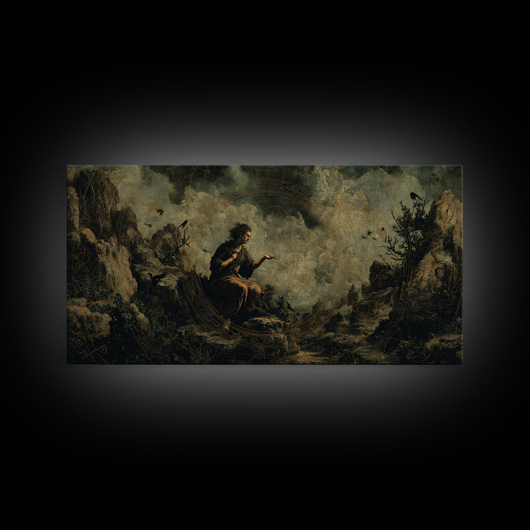 Celestial Witchcraft, Baroque Witchcraft Art, Wide Panoramic Art, Dark Halloween Decor, Framed Canvas Print, Halloween Wall Art