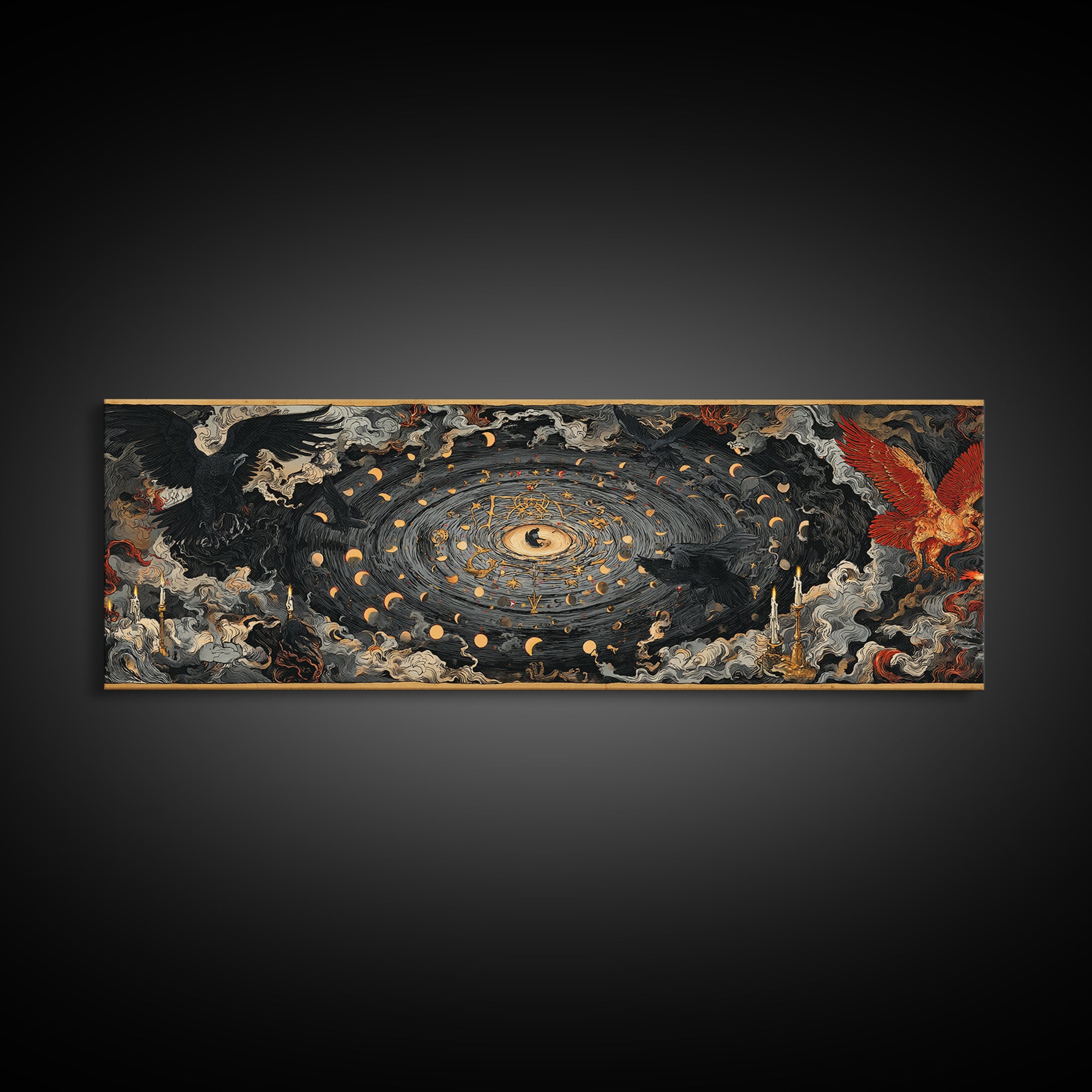 Celestial Witchcraft, Visionary Gothic Art, Extra Wide Wall Art, Gothic Horror Wall Art, Framed Canvas Print, Halloween Wall Art