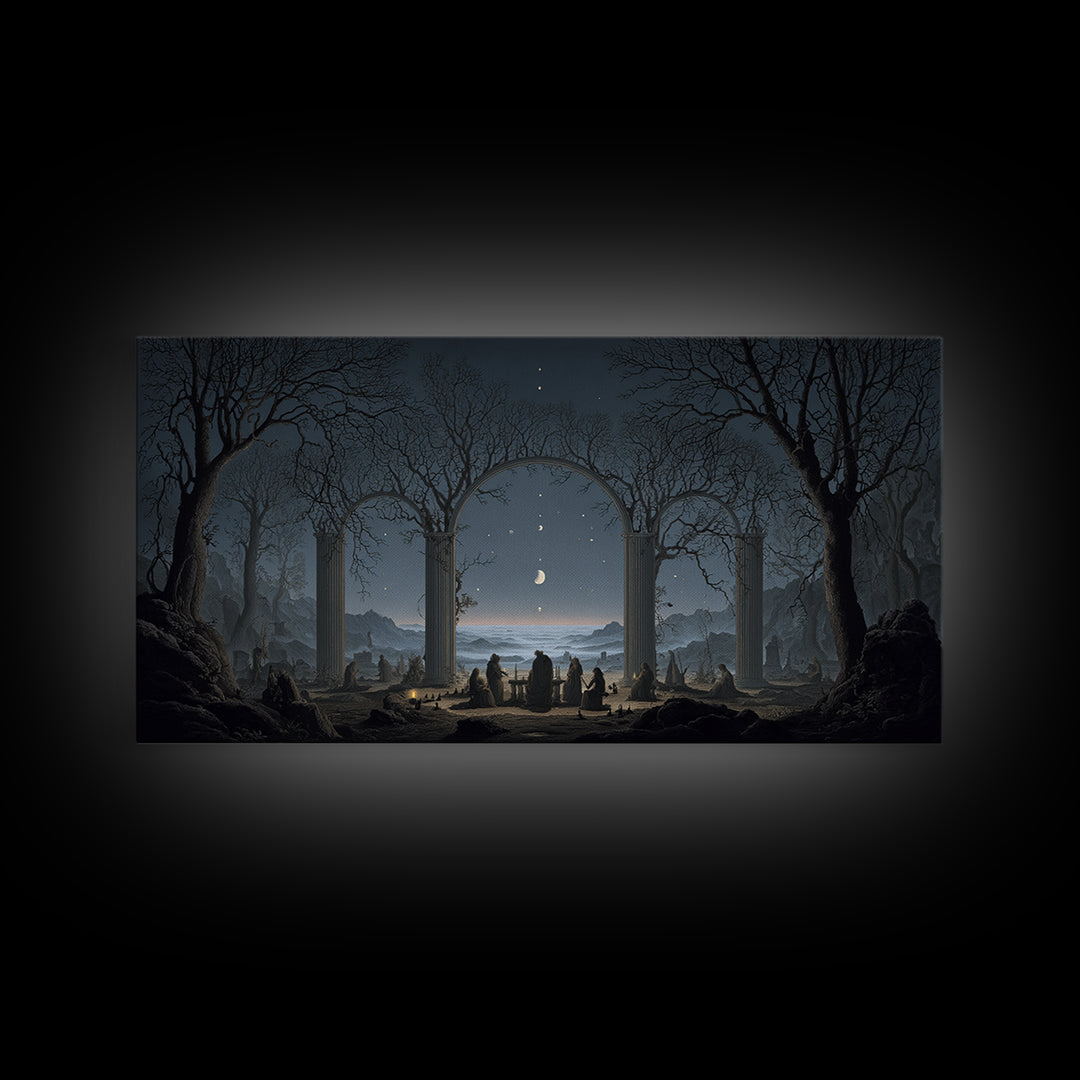 Celestial Witchcraft, Romantic Gothic Landscape, Wide Panoramic Art, Macabre Wall Art, Canvas Print, Halloween Wall Art