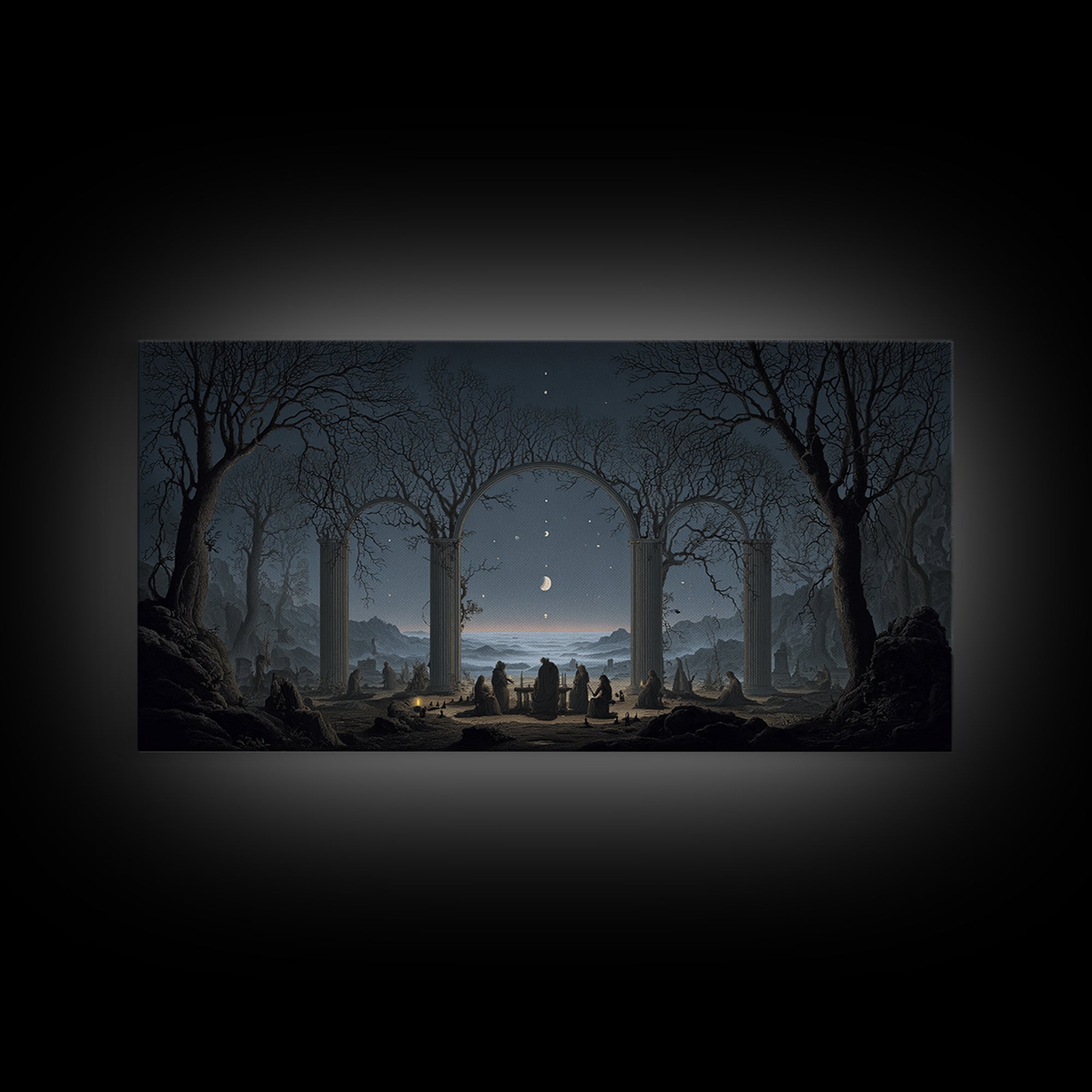 Celestial Witchcraft, Romantic Gothic Landscape, Wide Panoramic Art, Macabre Wall Art, Canvas Print, Halloween Wall Art