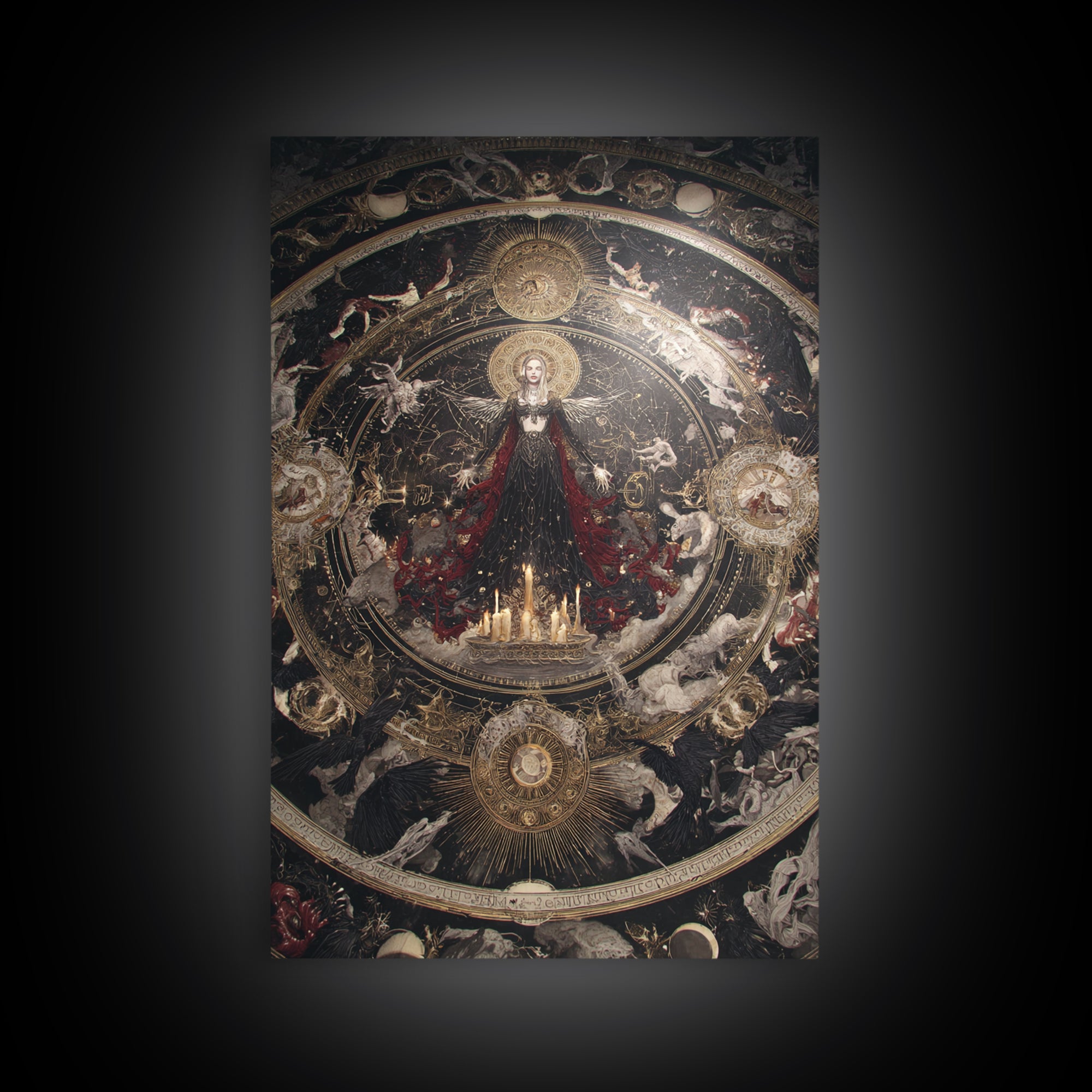 Celestial Witchcraft, Ornate Symbolist Art, Vertical Wall Art, Dark Fantasy Wall Art, Framed Canvas Print, Halloween Wall Art