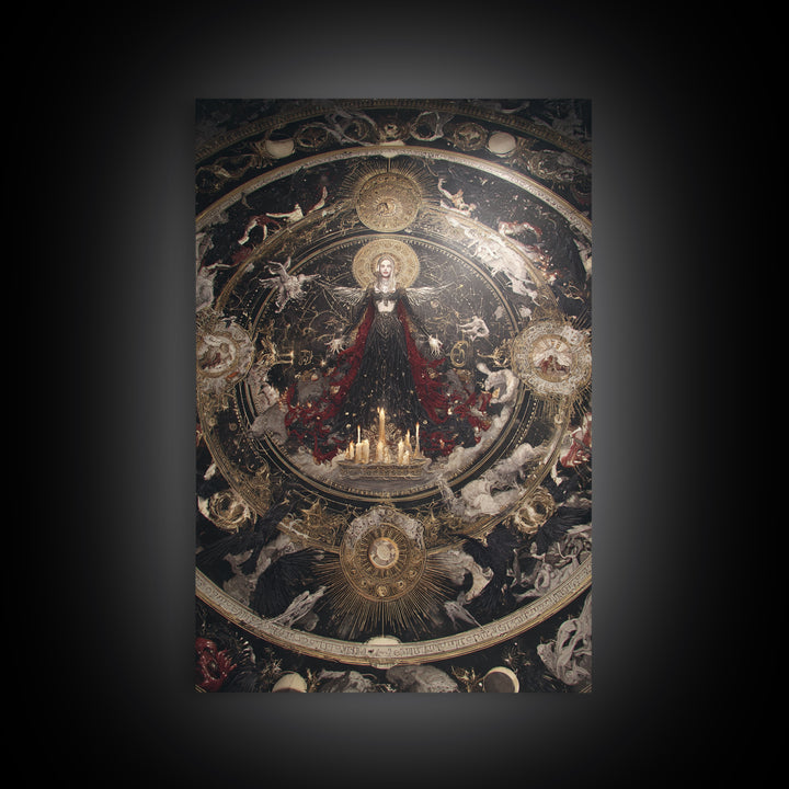 Celestial Witchcraft, Ornate Symbolist Art, Vertical Wall Art, Dark Fantasy Wall Art, Framed Canvas Print, Halloween Wall Art
