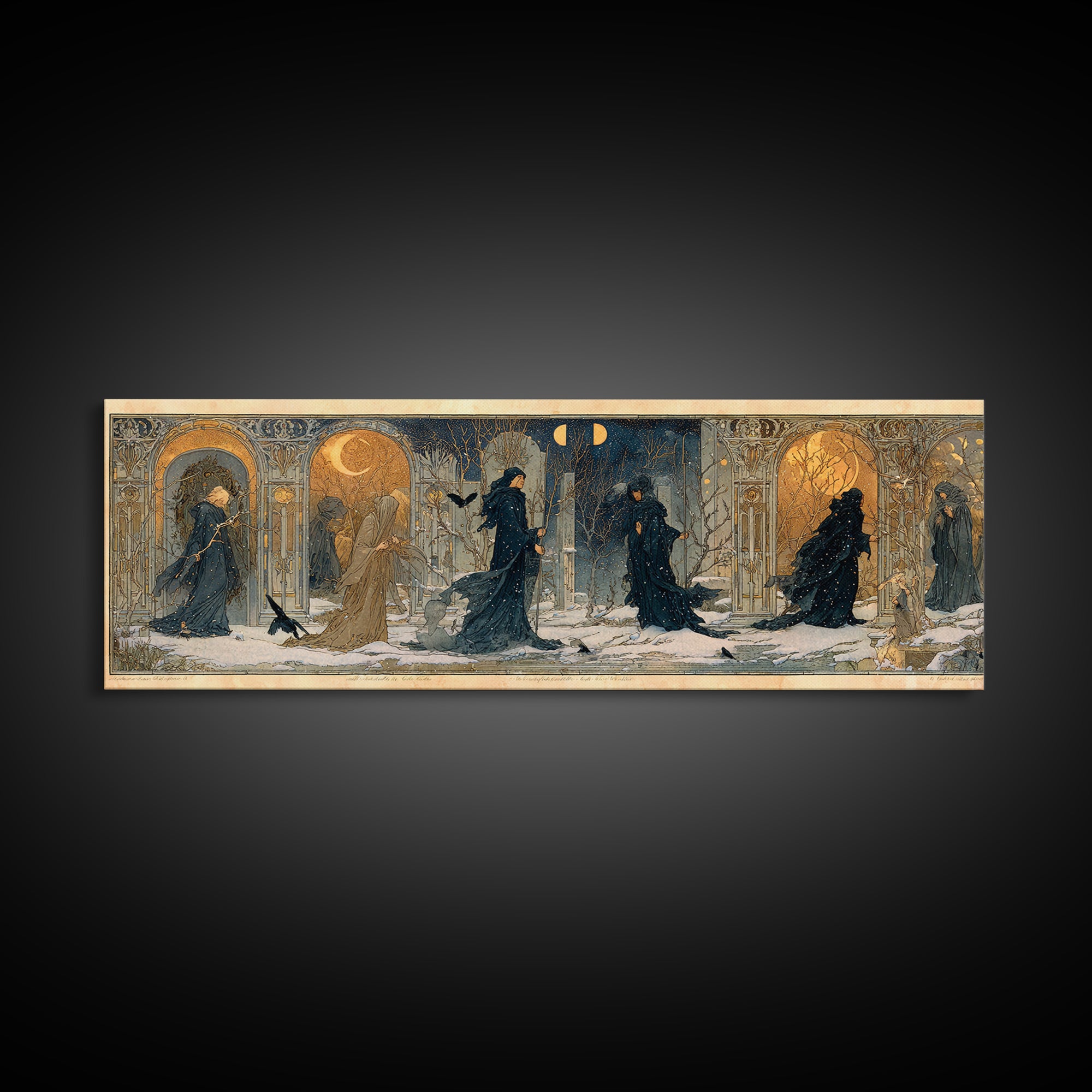 Celestial Witchcraft, Symbolist Death Art, Extra Wide Wall Art, Dark Halloween Decor, Framed Canvas Print, Halloween Wall Art