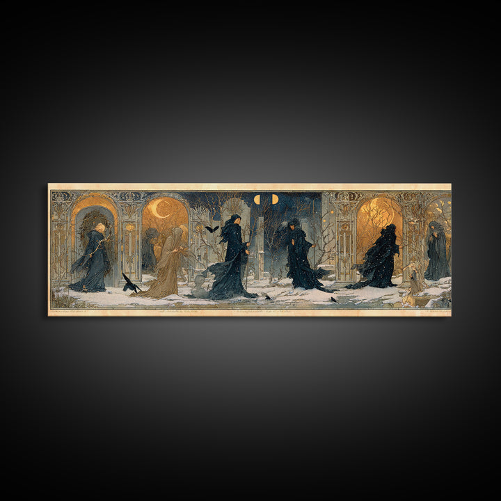 Celestial Witchcraft, Symbolist Death Art, Extra Wide Wall Art, Dark Halloween Decor, Framed Canvas Print, Halloween Wall Art