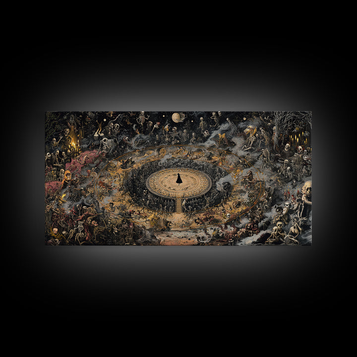 Celestial Witchcraft, Grotesque Carnival Art, Wide Panoramic Art, Dark Fantasy Wall Art, Framed Canvas Print, Halloween Wall Art