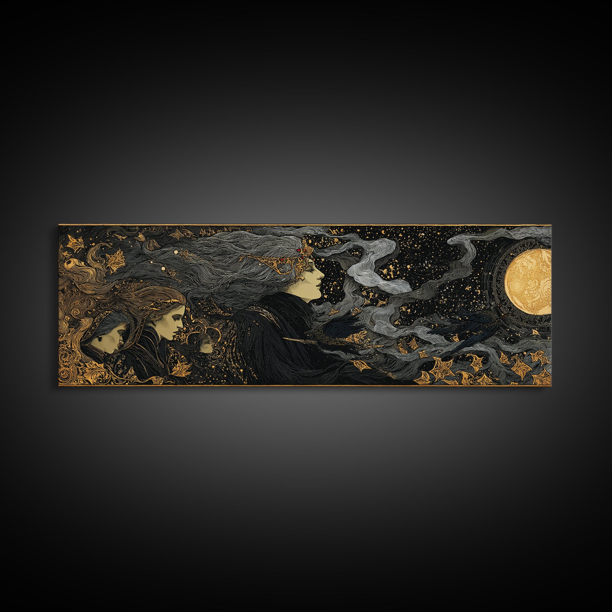 Celestial Witchcraft, Stained Glass Gothic Art, Extra Wide Wall Art, Dark Fantasy Wall Art, Canvas Print, Halloween Wall Art