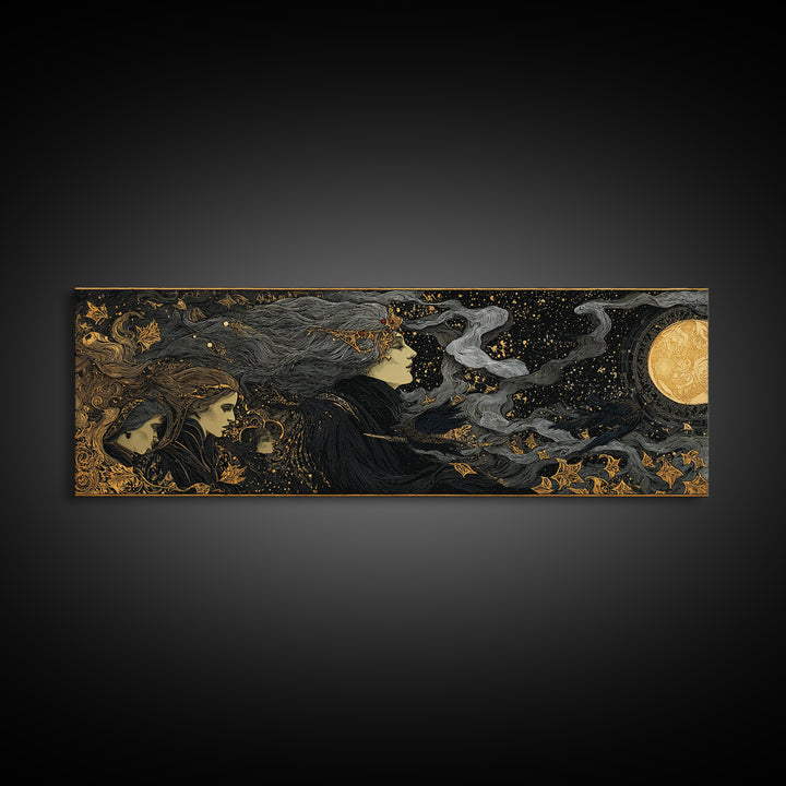 Celestial Witchcraft, Stained Glass Gothic Art, Extra Wide Wall Art, Dark Fantasy Wall Art, Canvas Print, Halloween Wall Art