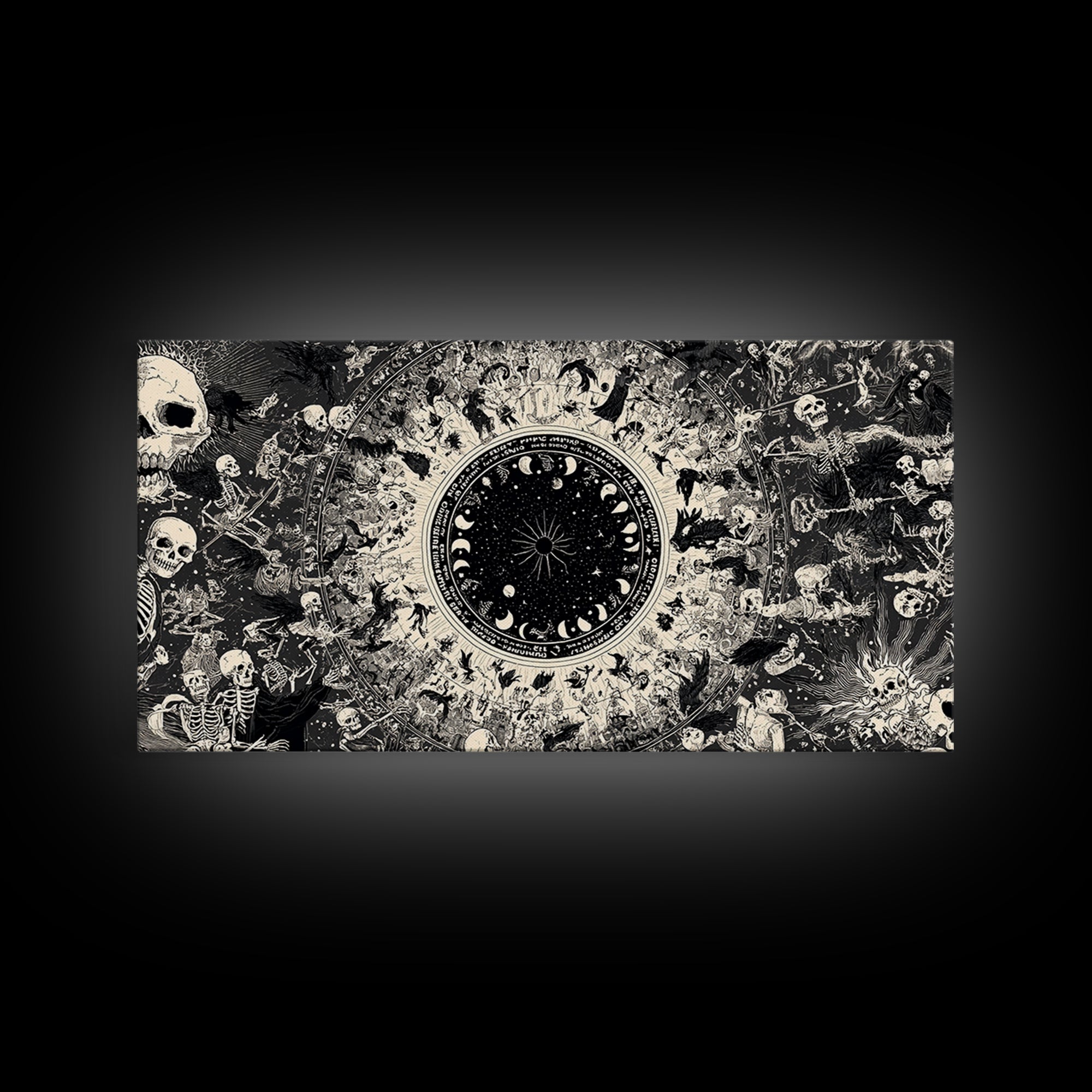 Celestial Witchcraft, Macabre Folk Print Art, Wide Panoramic Art, Dark Halloween Decor, Framed Canvas Print, Halloween Wall Art
