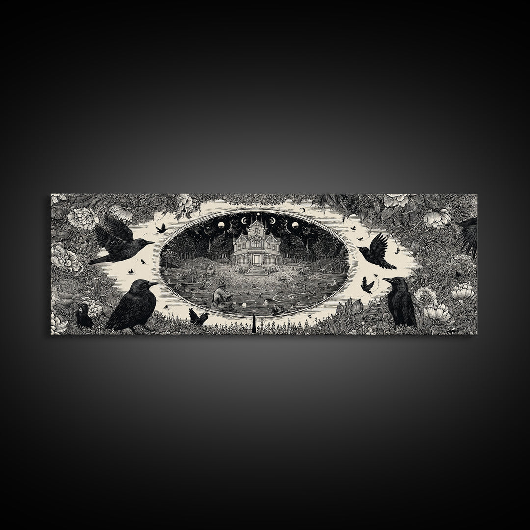 Celestial Witchcraft, Victorian Macabre Art, Extra Wide Wall Art, Macabre Wall Art, Canvas Print, Halloween Wall Art, Halloween Decor