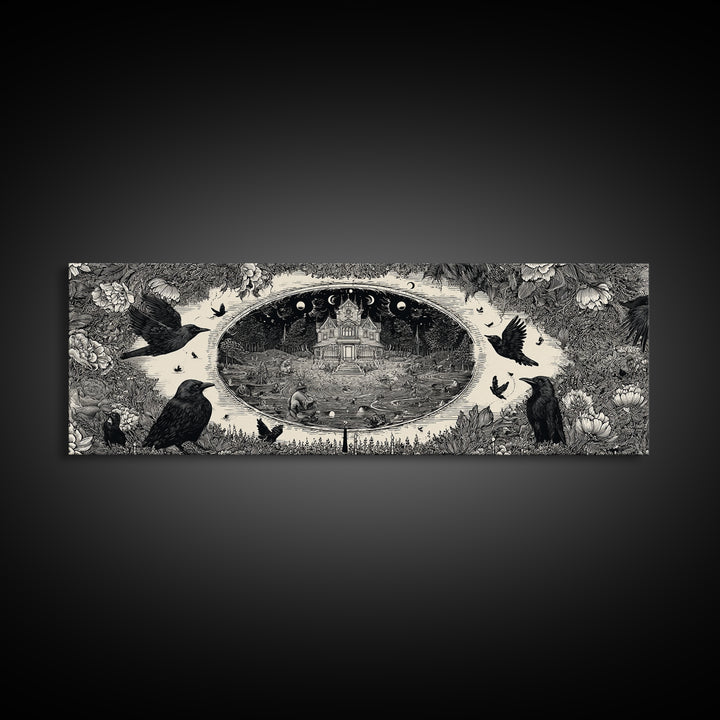 Celestial Witchcraft, Victorian Macabre Art, Extra Wide Wall Art, Macabre Wall Art, Canvas Print, Halloween Wall Art, Halloween Decor