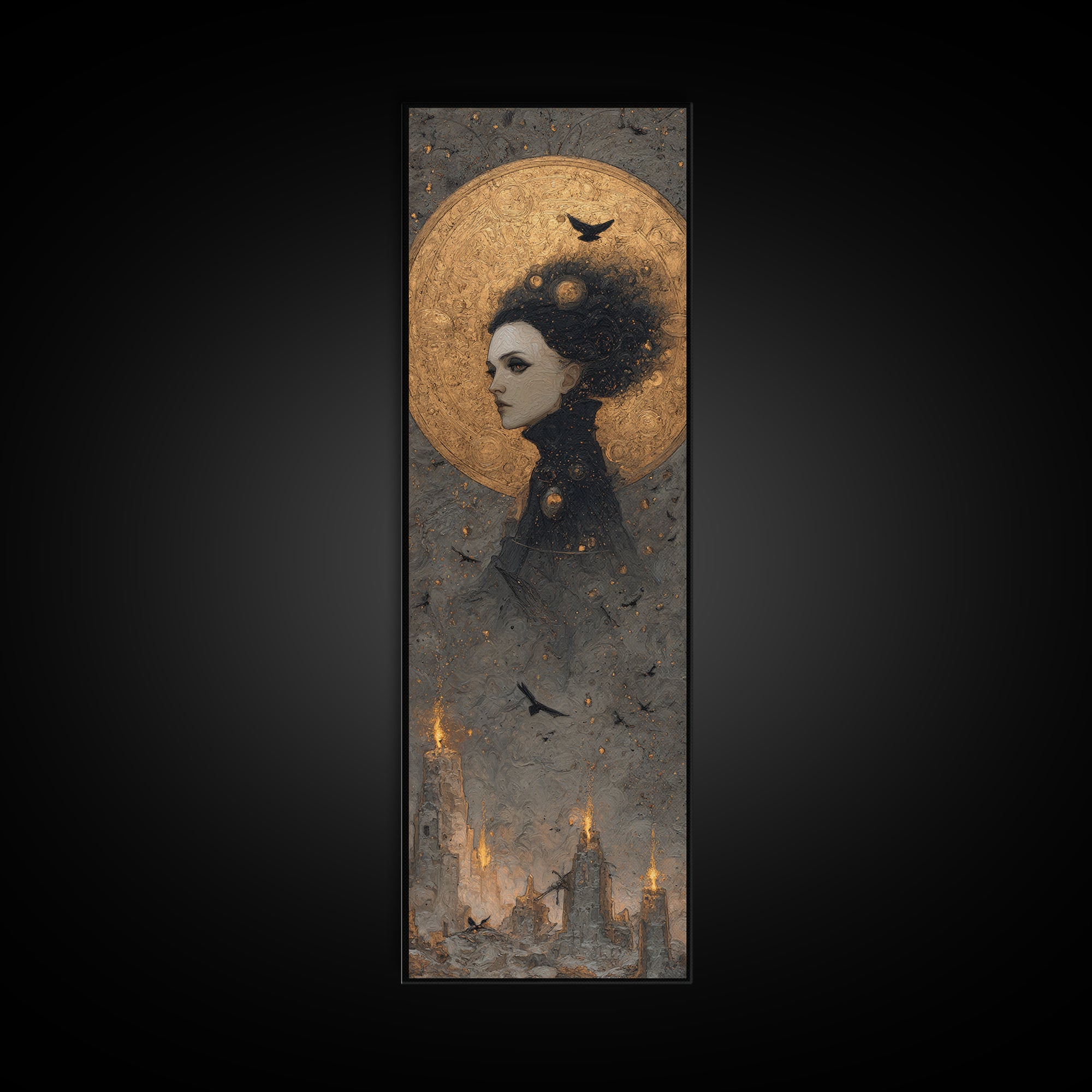 Celestial Witchcraft, Surreal Apocalyptic Art, Tall Narrow Wall Art, Dark Fantasy Wall Art, Framed Canvas Print, Halloween Wall Art