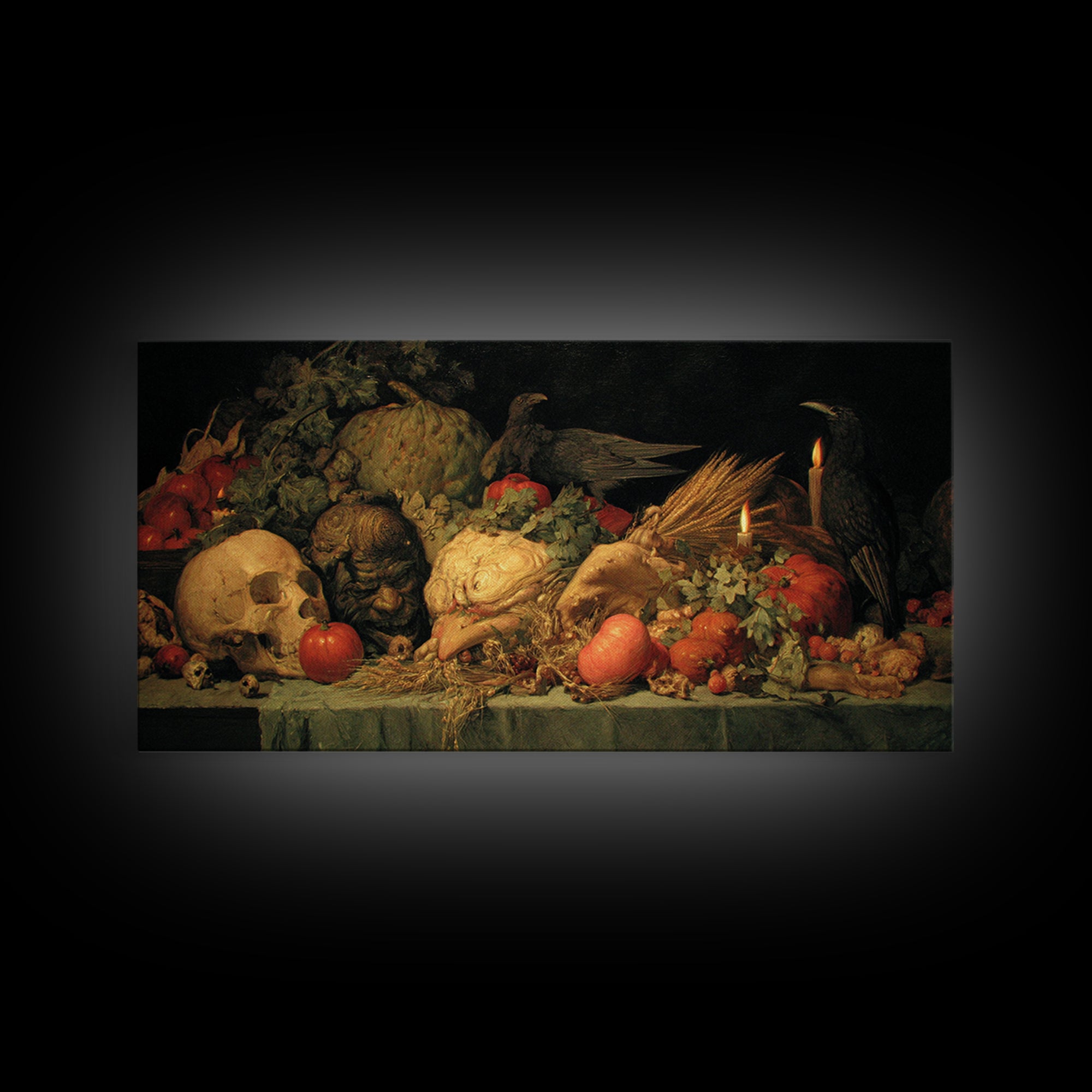 Occult Harvest Festival, Dark Renaissance Art, Wide Panoramic Art, Gothic Horror Wall Art, Framed Canvas Print, Dark Fantasy Art
