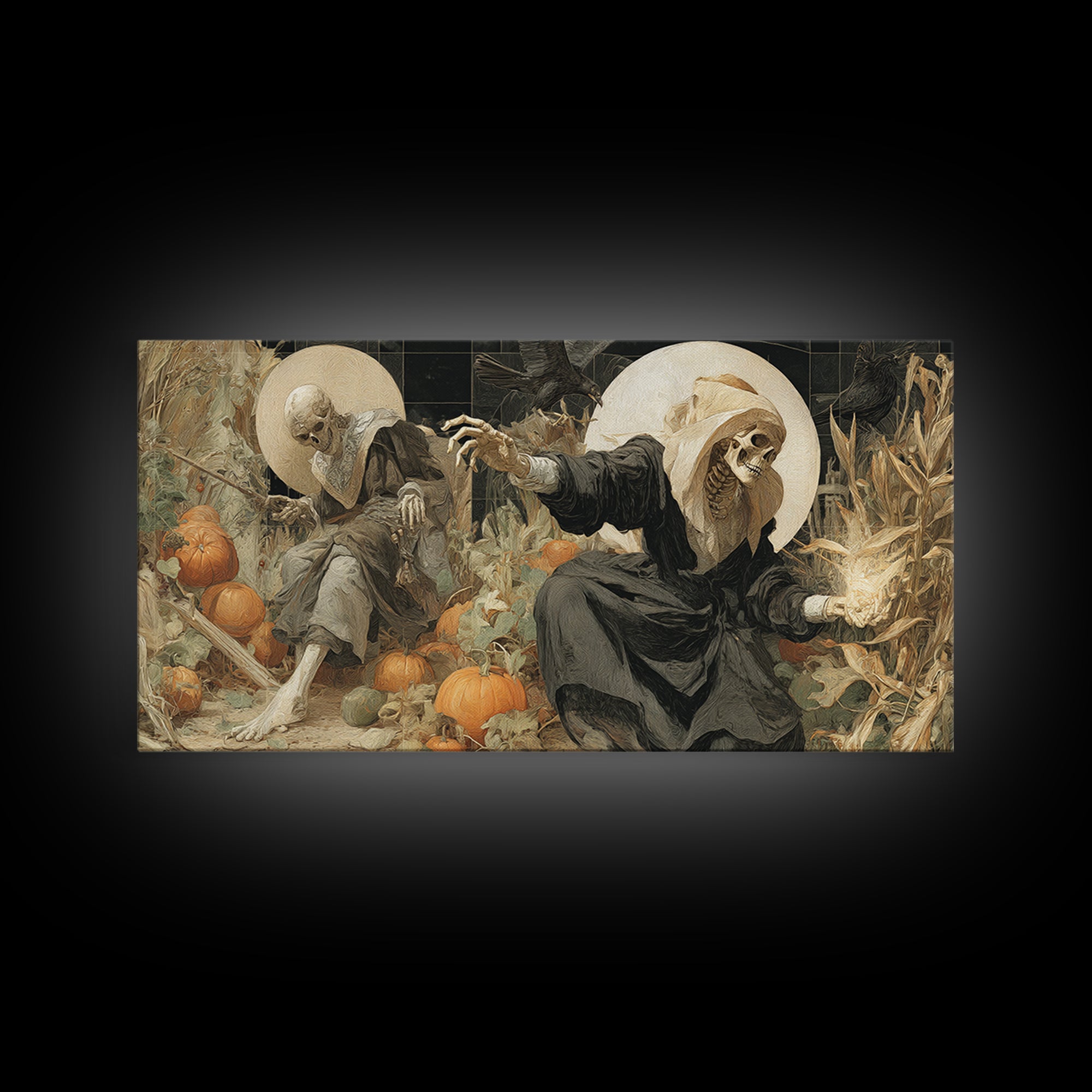 Occult Harvest Festival, Danse Macabre Art, Wide Panoramic Art, Dark Fantasy Wall Art, Canvas Print, Halloween Wall Art