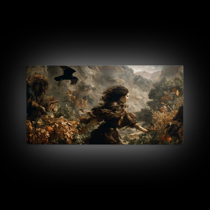 Occult Harvest Festival, Baroque Witchcraft Art, Wide Panoramic Art, Dark Fantasy Wall Art, Framed Canvas Print, Halloween Wall Art