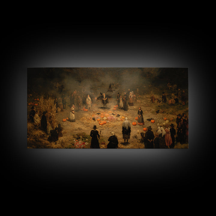 Occult Harvest Festival, Dark Romantic Horror Art, Wide Panoramic Art, Dark Fantasy Wall Art, Framed Canvas Print, Halloween Wall Art