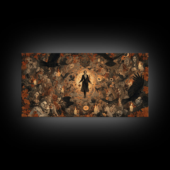 Occult Harvest Festival, Gothic Nightmare Art, Wide Panoramic Art, Dark Halloween Decor, Framed Canvas Print, Halloween Wall Art