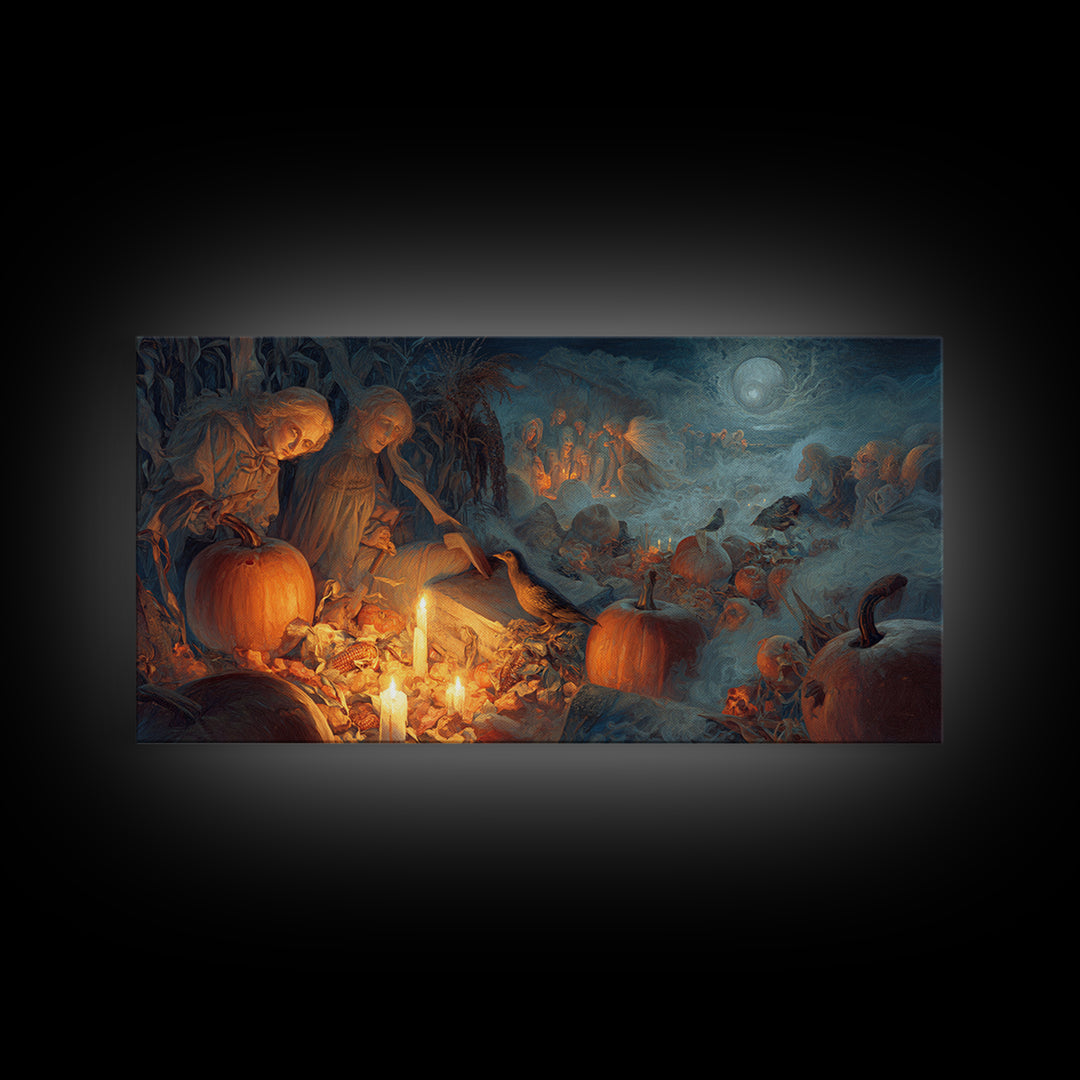 Occult Harvest Festival, Visionary Gothic Art, Wide Panoramic Art, Gothic Horror Wall Art, Canvas Print, Halloween Wall Art