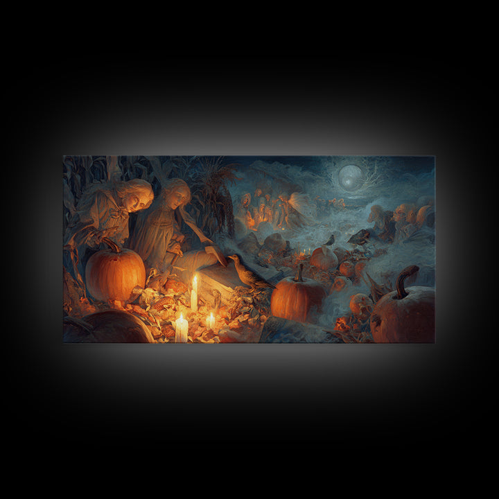 Occult Harvest Festival, Visionary Gothic Art, Wide Panoramic Art, Gothic Horror Wall Art, Canvas Print, Halloween Wall Art