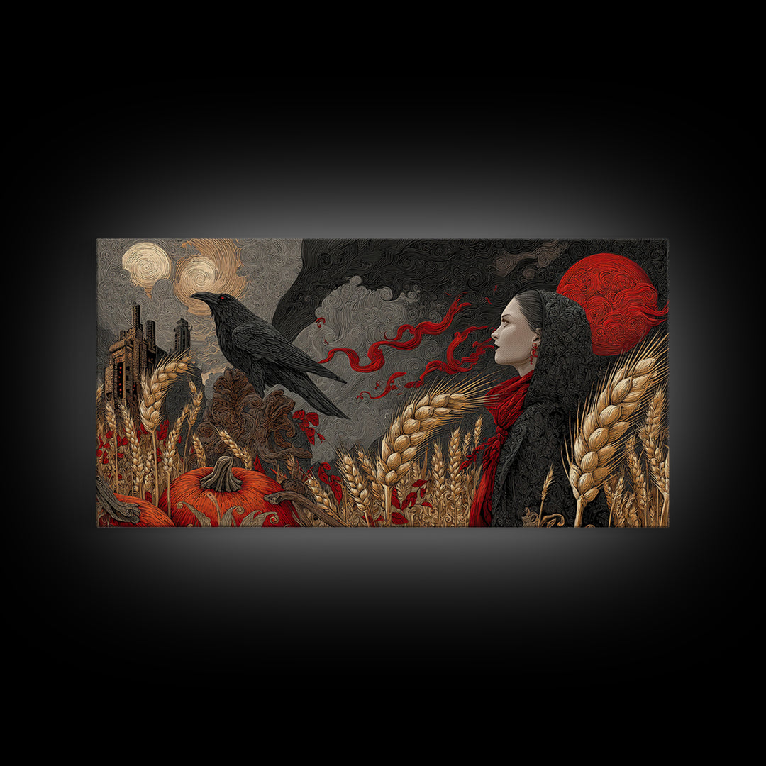 Occult Harvest Festival, Apocalyptic Romantic Art, Wide Panoramic Art, Gothic Horror Wall Art, Canvas Print, Halloween Wall Art