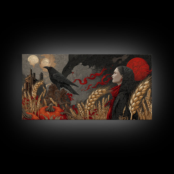 Occult Harvest Festival, Apocalyptic Romantic Art, Wide Panoramic Art, Gothic Horror Wall Art, Canvas Print, Halloween Wall Art