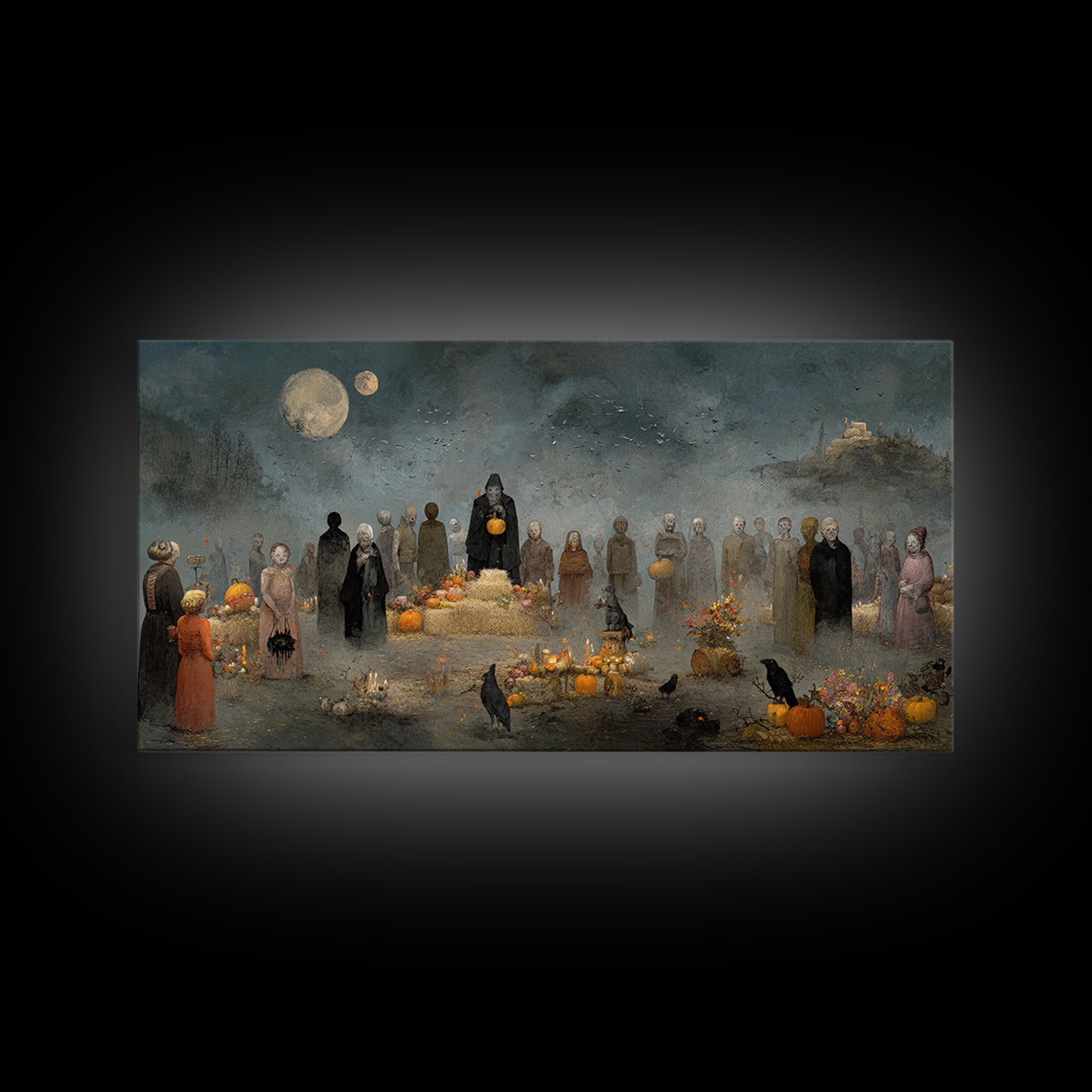 Occult Harvest Festival, Symbolist Dream Art, Wide Panoramic Art, Gothic Horror Wall Art, Canvas Print, Halloween Wall Art