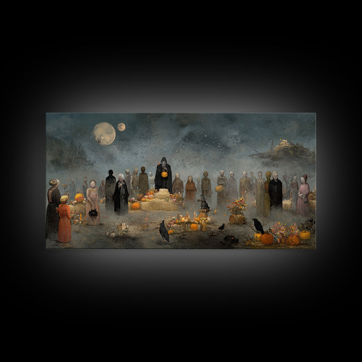 Occult Harvest Festival, Symbolist Dream Art, Wide Panoramic Art, Gothic Horror Wall Art, Canvas Print, Halloween Wall Art