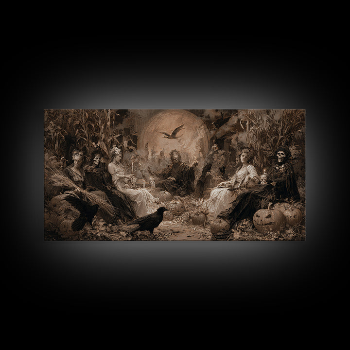 Occult Harvest Festival, Decadent Gothic Art, Wide Panoramic Art, Dark Halloween Decor, Canvas Print, Halloween Wall Art