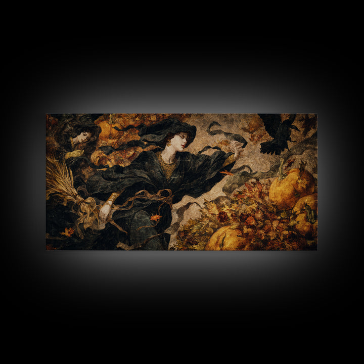 Occult Harvest Festival, Dark Symbolist Art, Wide Panoramic Art, Gothic Horror Wall Art, Canvas Print, Halloween Wall Art