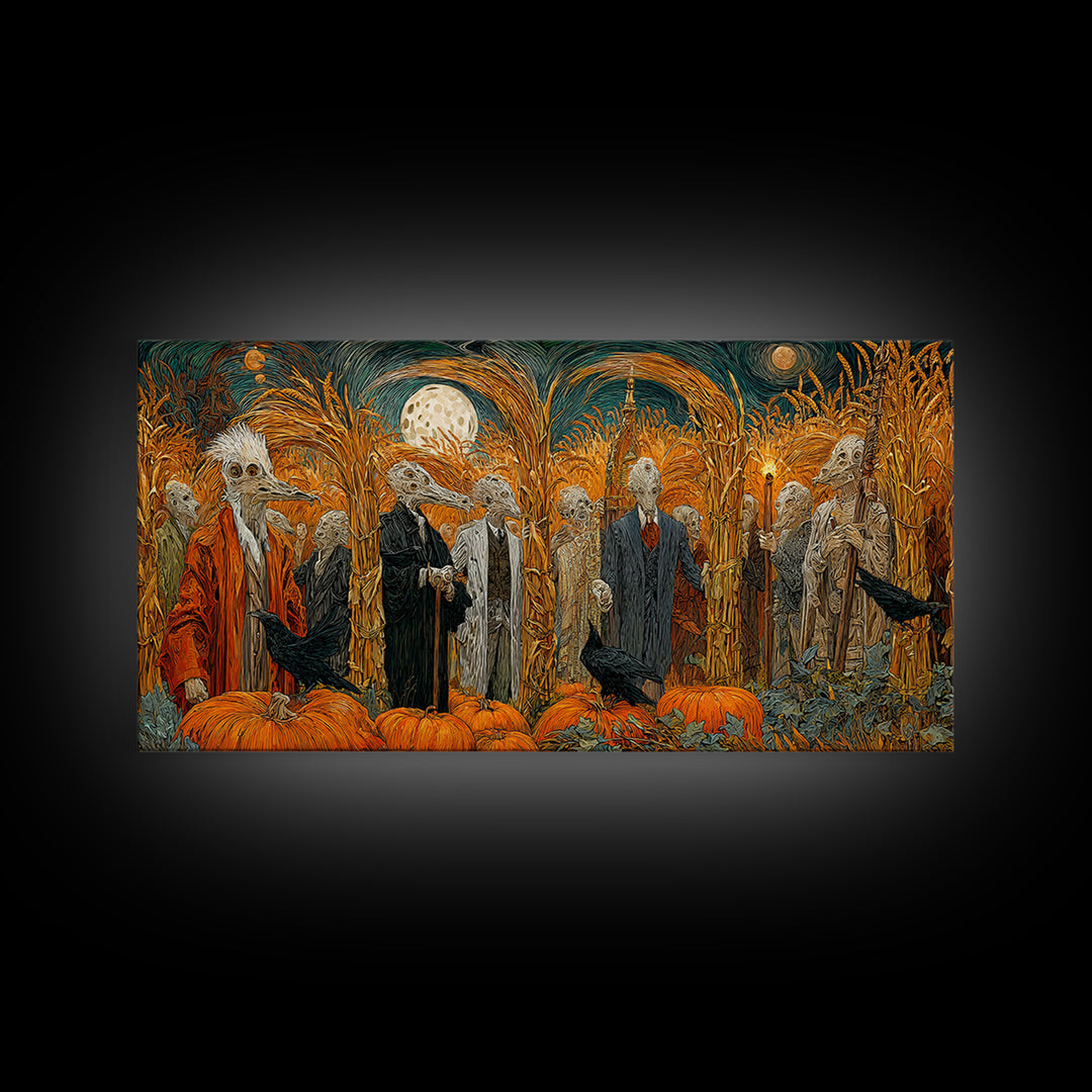 Occult Harvest Festival, Expressionist Gothic Art, Wide Panoramic Art, Macabre Wall Art, Framed Canvas Print, Halloween Wall Art