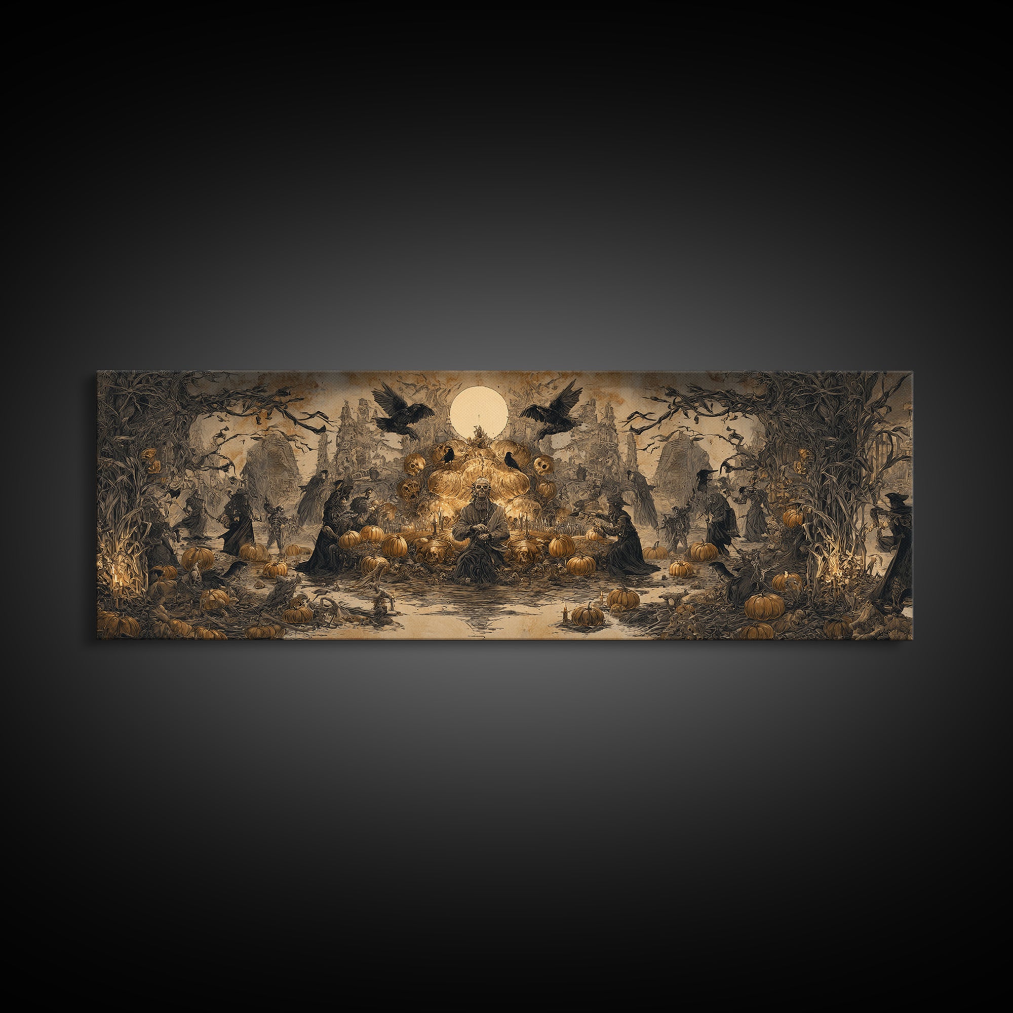 Occult Harvest Festival, Surreal Apocalyptic Art, Extra Wide Wall Art, Dark Fantasy Wall Art, Canvas Print, Halloween Wall Art