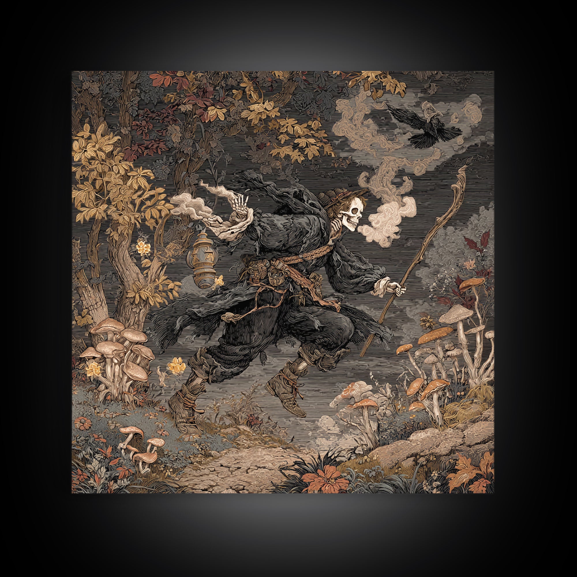 Enchanted Woodland Halloween, Danse Macabre Art, Square Wall Art, Dark Halloween Decor, Framed Canvas Print