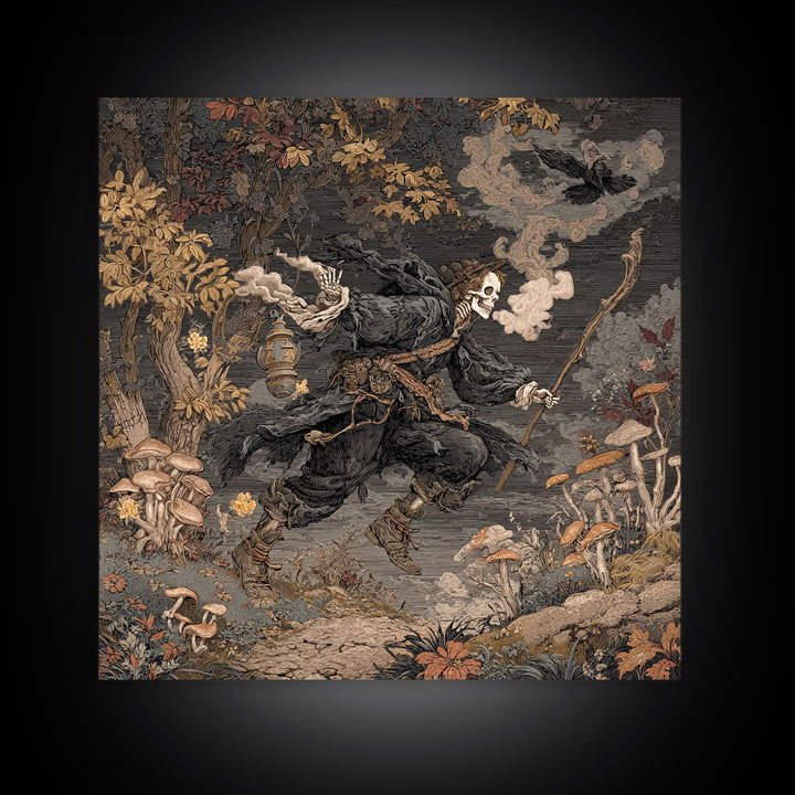 Enchanted Woodland Halloween, Danse Macabre Art, Square Wall Art, Dark Halloween Decor, Framed Canvas Print