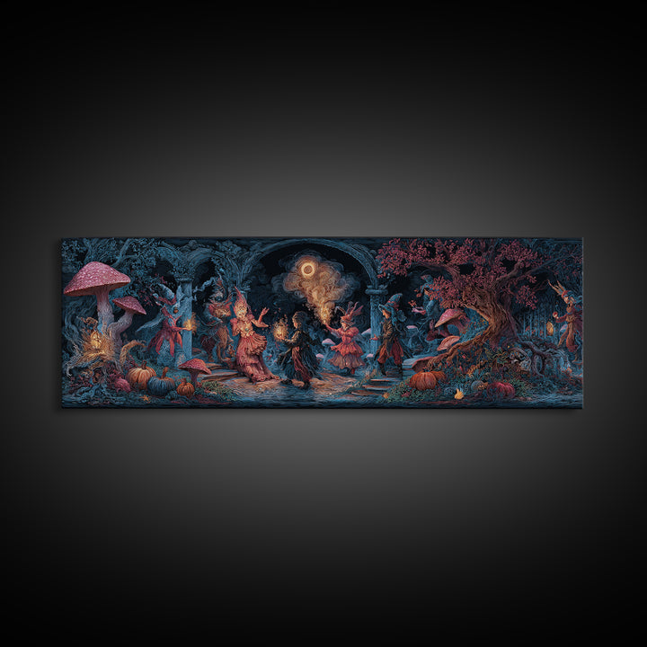 Enchanted Woodland Halloween, Visionary Gothic Art, Extra Wide Wall Art, Dark Halloween Decor, Canvas Print, Halloween Wall Art