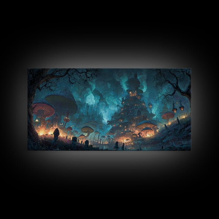 Enchanted Woodland Halloween, Apocalyptic Romantic Art, Wide Panoramic Art, Dark Halloween Decor, Framed Canvas Print, Halloween Wall Art